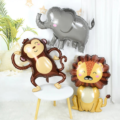 1Pc Cartoon Animals Lion Monkey Elephant Leopard Foil Balloon Jungle Safari Birthday Party Air Globos Decorations Kids Gift Toys