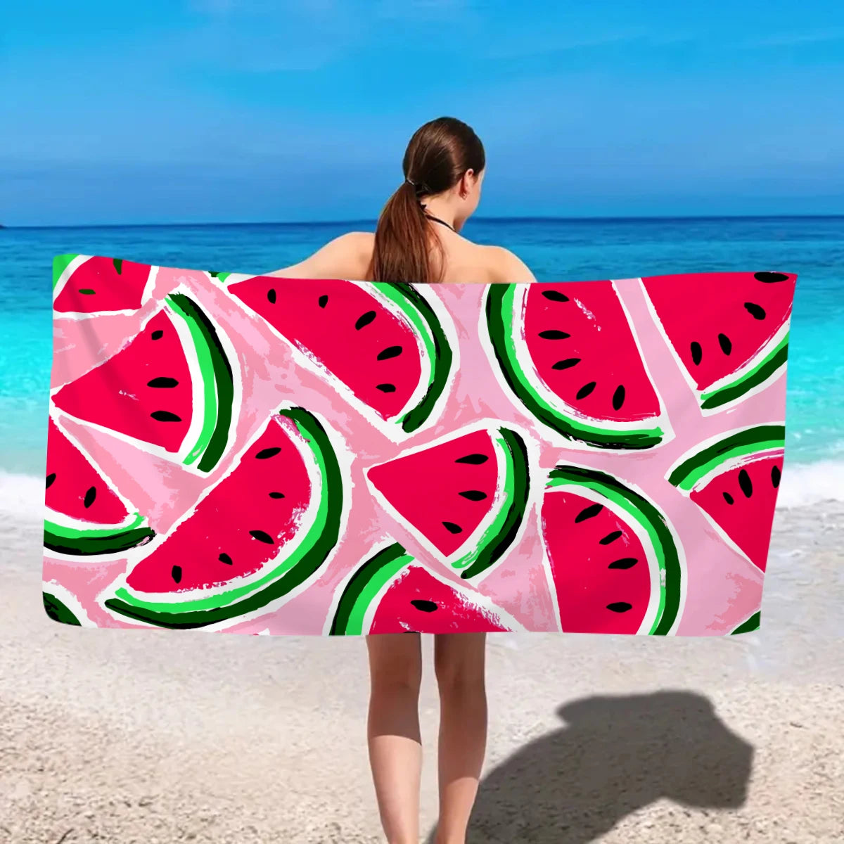 1pc fruit printed large beach towel, ultra-fine fiber towel, outdoor swimming, vacation, camping beach towel