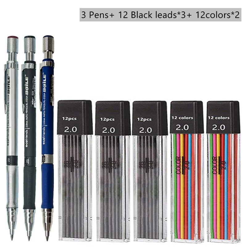 2.0mm Mechanical Pencil Black / Color Lead Refill 2B Sketching Pencil Art Sketch Painting Writing For School & Office Stationery