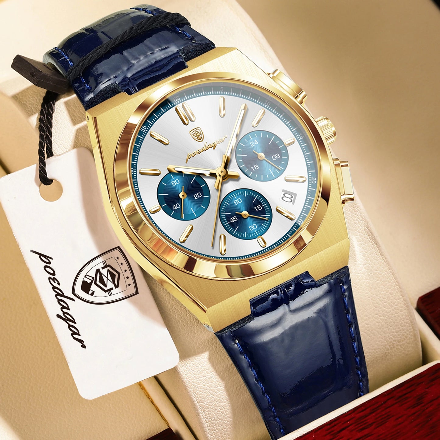 POEDAGAR Business Functional Male Watch Waterproof Luminous Chronograph Date Sports Men Wristwatch Leather Men's Quartz Watches