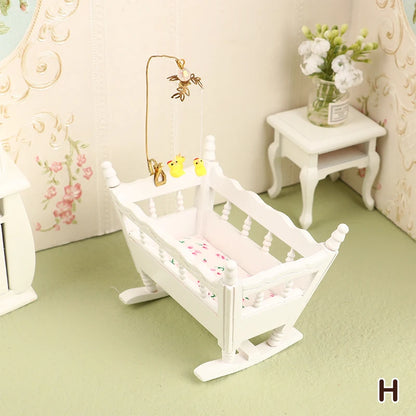 1:12 miniature bed for dolls Dollhouse Iron doll bed Furniture toy children simulation house role play toys collection gifts