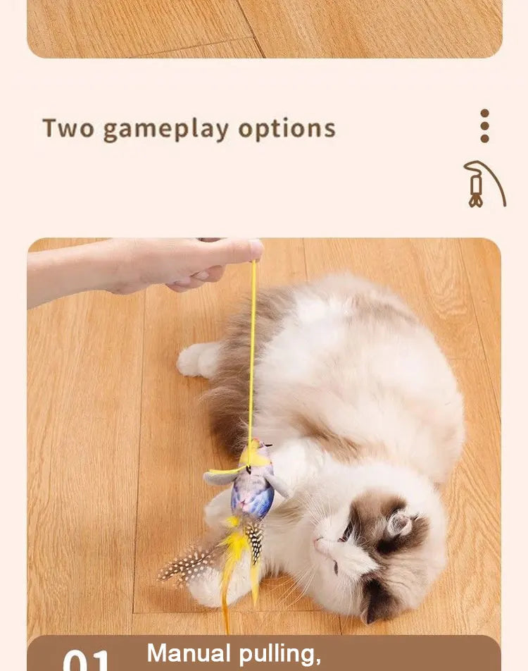 Pet Cat Toys Flying Bird Cat Toy Flapping Wings Sparrow Catnip Toys Vivid Chirping Simulation Bird Interactive Cat Toy