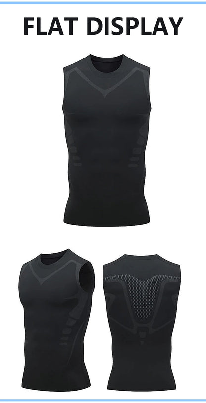 Men's sci-fi printed black vest, fashionable and casual men's quick drying T-shirt, sports and fitness round neck elastic vest
