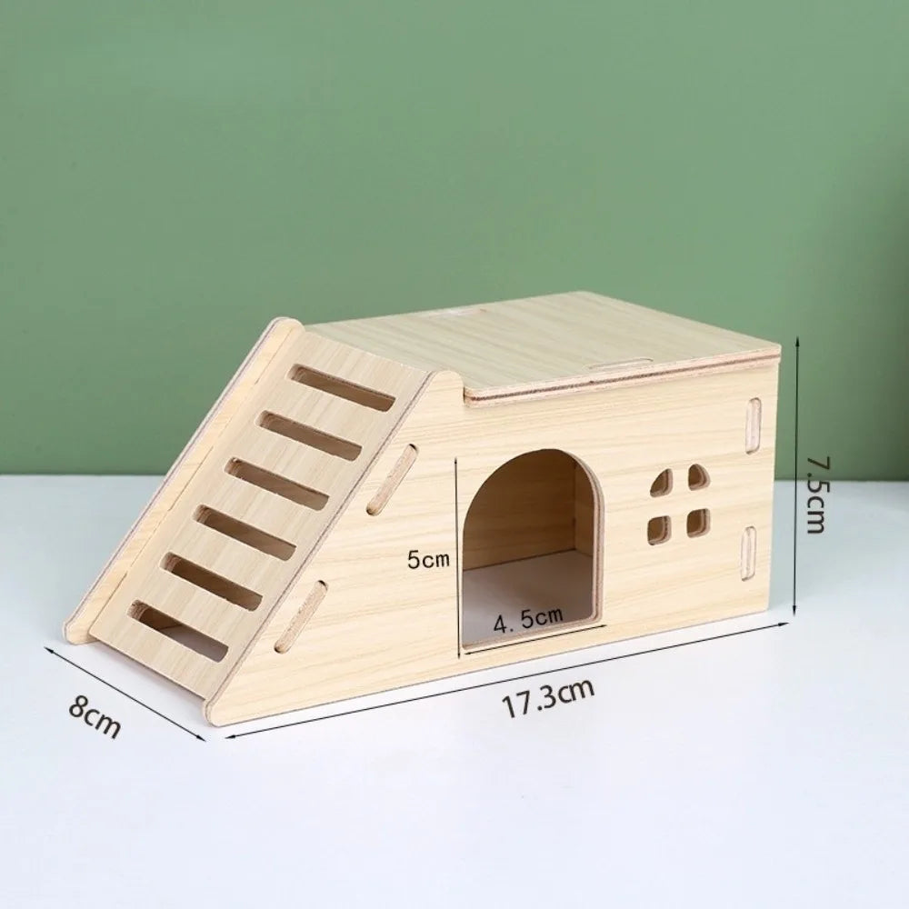 New Wooden Hamster Villa Easy to Install Durable Platform House Cage Accessories Chewable Hamster Climb Toy Pet Supplies