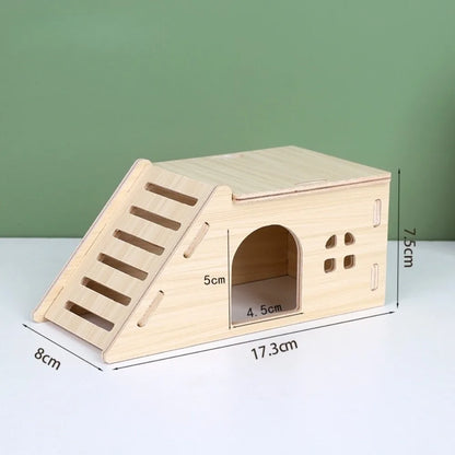 New Wooden Hamster Villa Easy to Install Durable Platform House Cage Accessories Chewable Hamster Climb Toy Pet Supplies