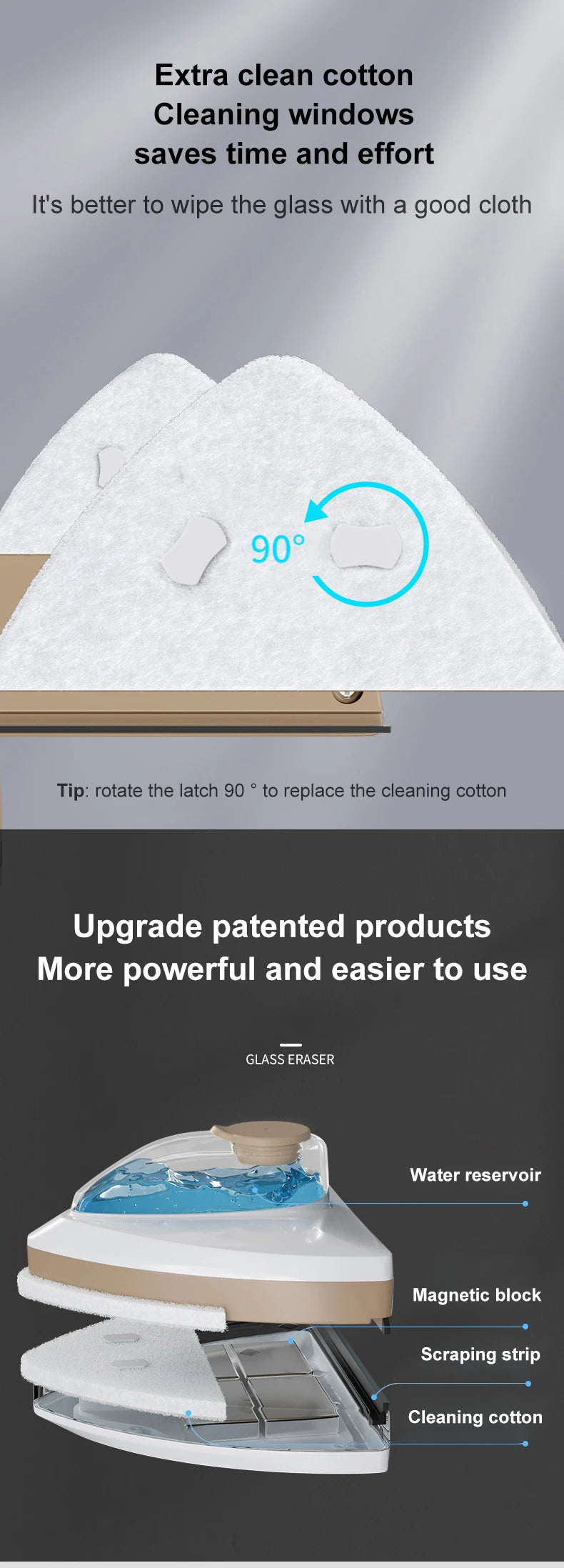 Magnetic Glass Window Cleaner Brush Double-layer Automatic Water Discharge Wiper Window Brush for Home Household Cleaning Tools