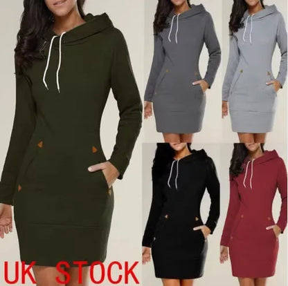 2024 woman Women's Clothing Dresses hot selling new hooded zipper pullover mid length hoodie dress in 5 colors and size 6 Dress