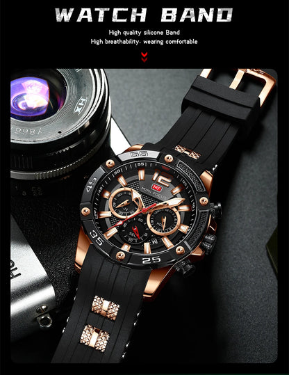 MINI FOCUS Multifunctional Sports Quartz Watch Mens Watches Waterproof Chronograph Wrist Watch with Date Luminous Hands 0349G