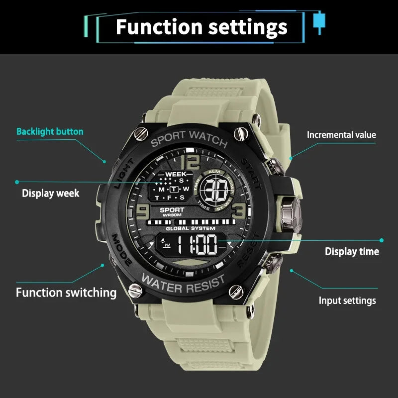 MAYZHISU Sports Electronic Watch for Man Student Teens Outdoor Waterproof Men's Sports Watches LED Digital Clock