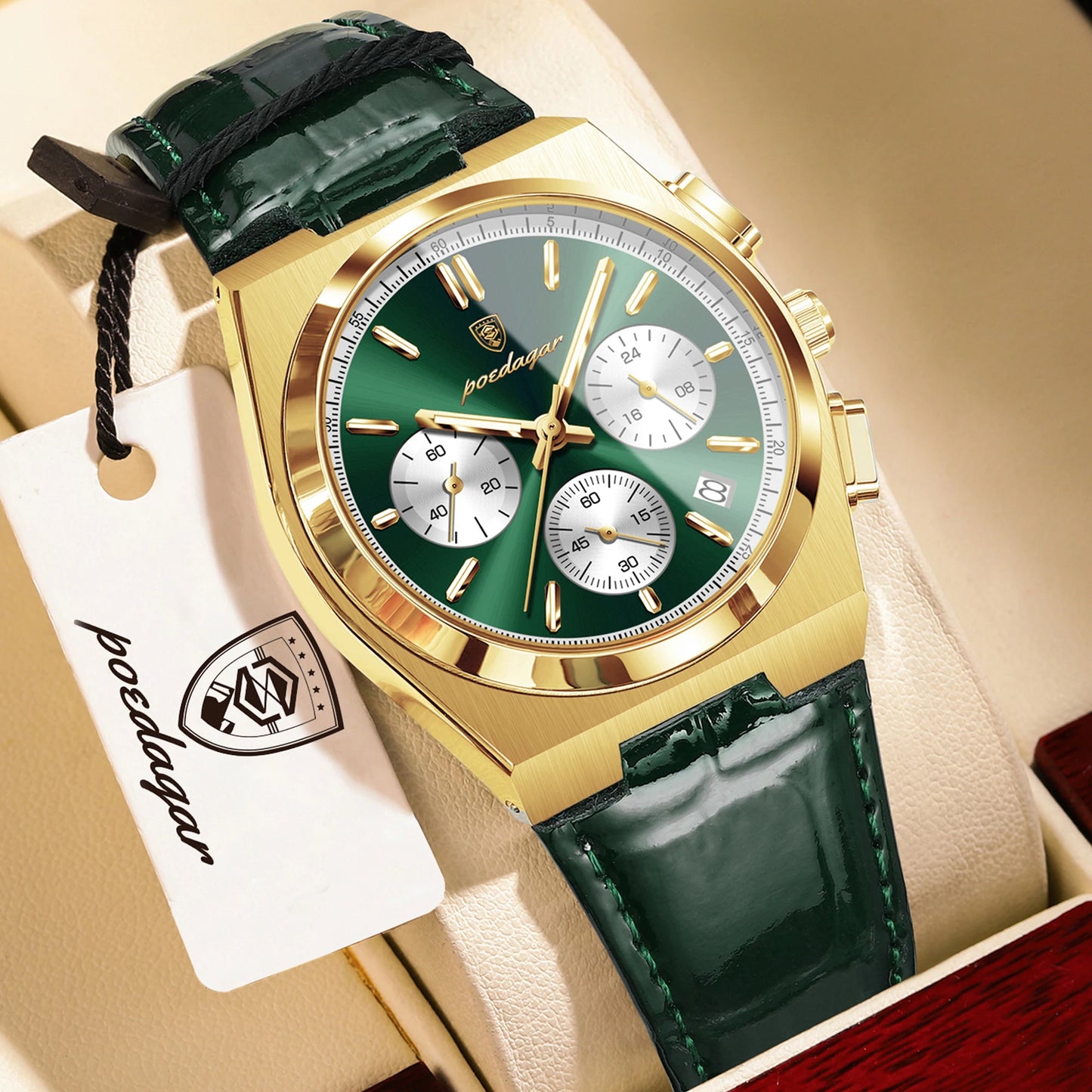 POEDAGAR Business Functional Male Watch Waterproof Luminous Chronograph Date Sports Men Wristwatch Leather Men's Quartz Watches