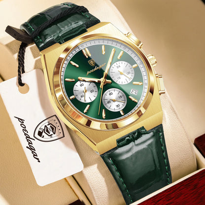 POEDAGAR Business Functional Male Watch Waterproof Luminous Chronograph Date Sports Men Wristwatch Leather Men's Quartz Watches