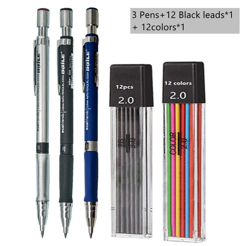 2.0mm Mechanical Pencil Black / Color Lead Refill 2B Sketching Pencil Art Sketch Painting Writing For School & Office Stationery