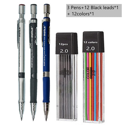 2.0mm Mechanical Pencil Black / Color Lead Refill 2B Sketching Pencil Art Sketch Painting Writing For School & Office Stationery