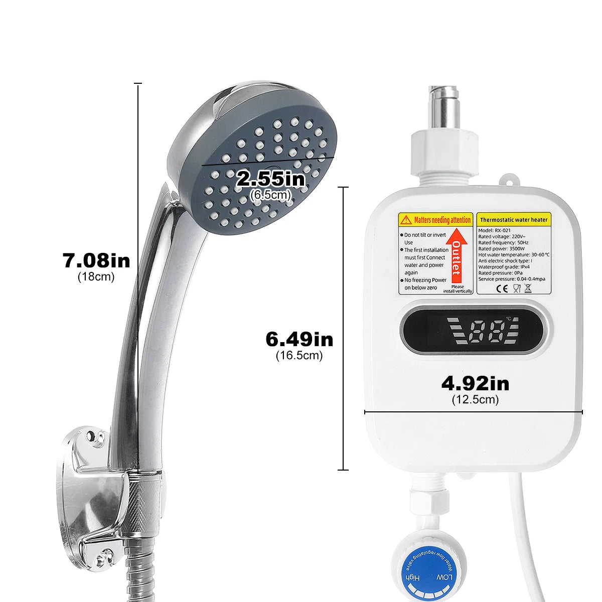 3S Instant Water Heater Shower 3500W 110V 220V Heating Bathroom Kitchen Tankless Electric Water Heater Temperature Display