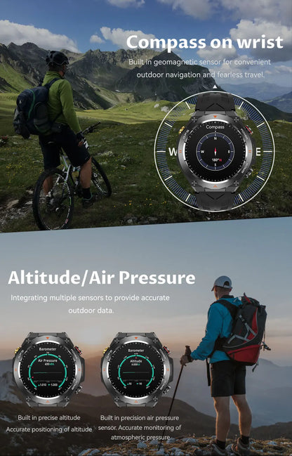 2025 GPS New Men Dual-band Positioning Smart Watch Men AMOLED Compass Waterproof 650mAh Battery Military Sport Watches New