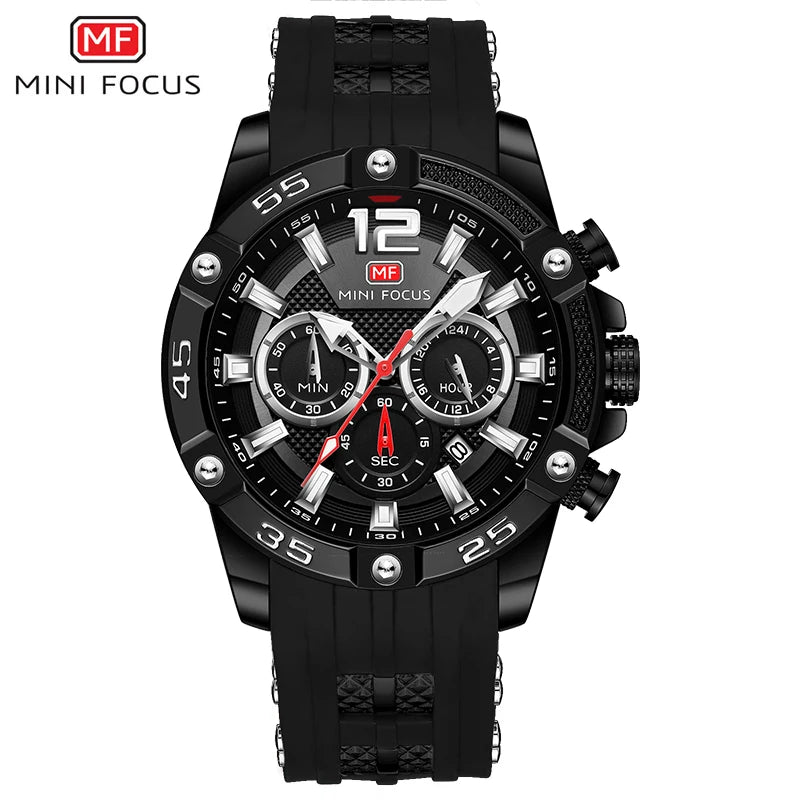 MINI FOCUS Multifunctional Sports Quartz Watch Mens Watches Waterproof Chronograph Wrist Watch with Date Luminous Hands 0349G