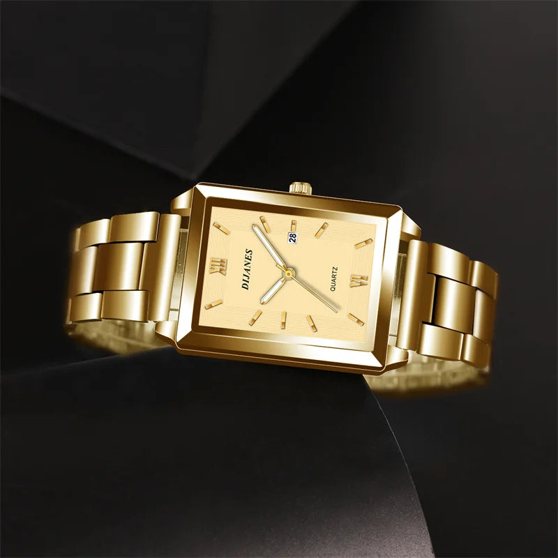 Fashion Mens Business Watches for Men Rectangle Stainless Steel Quartz Wrist Watch Man Casual Leather Watch relogio masculino