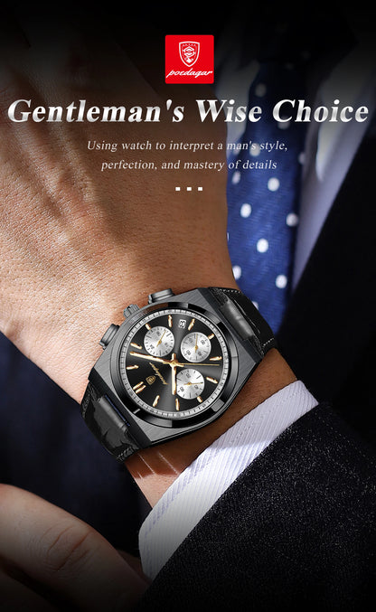POEDAGAR Business Functional Male Watch Waterproof Luminous Chronograph Date Sports Men Wristwatch Leather Men's Quartz Watches