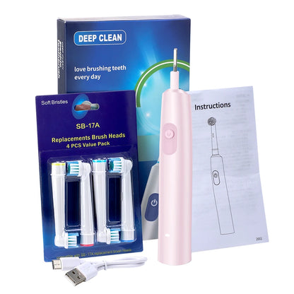 5 Modes Rotating Electric Toothbrush for Adults Smart Timer Deep Clean USB Rechargeable Tooth Brush with Replacement Heads