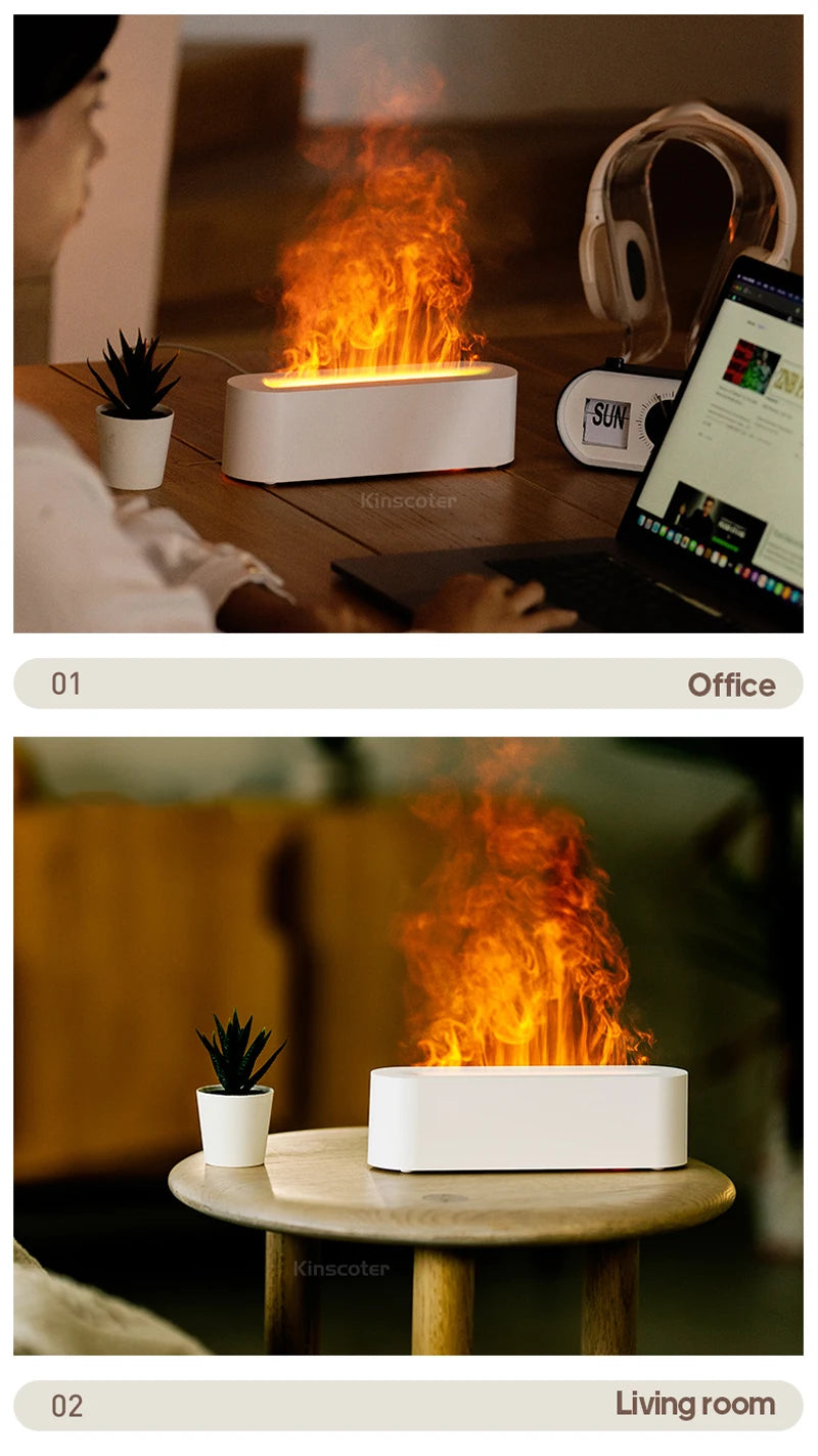 Simulated Flame Aromatherapy Diffuser USB Air Humidifier Desktop Purifier Supports Essential Oil Aroma Cool Mist Difusor