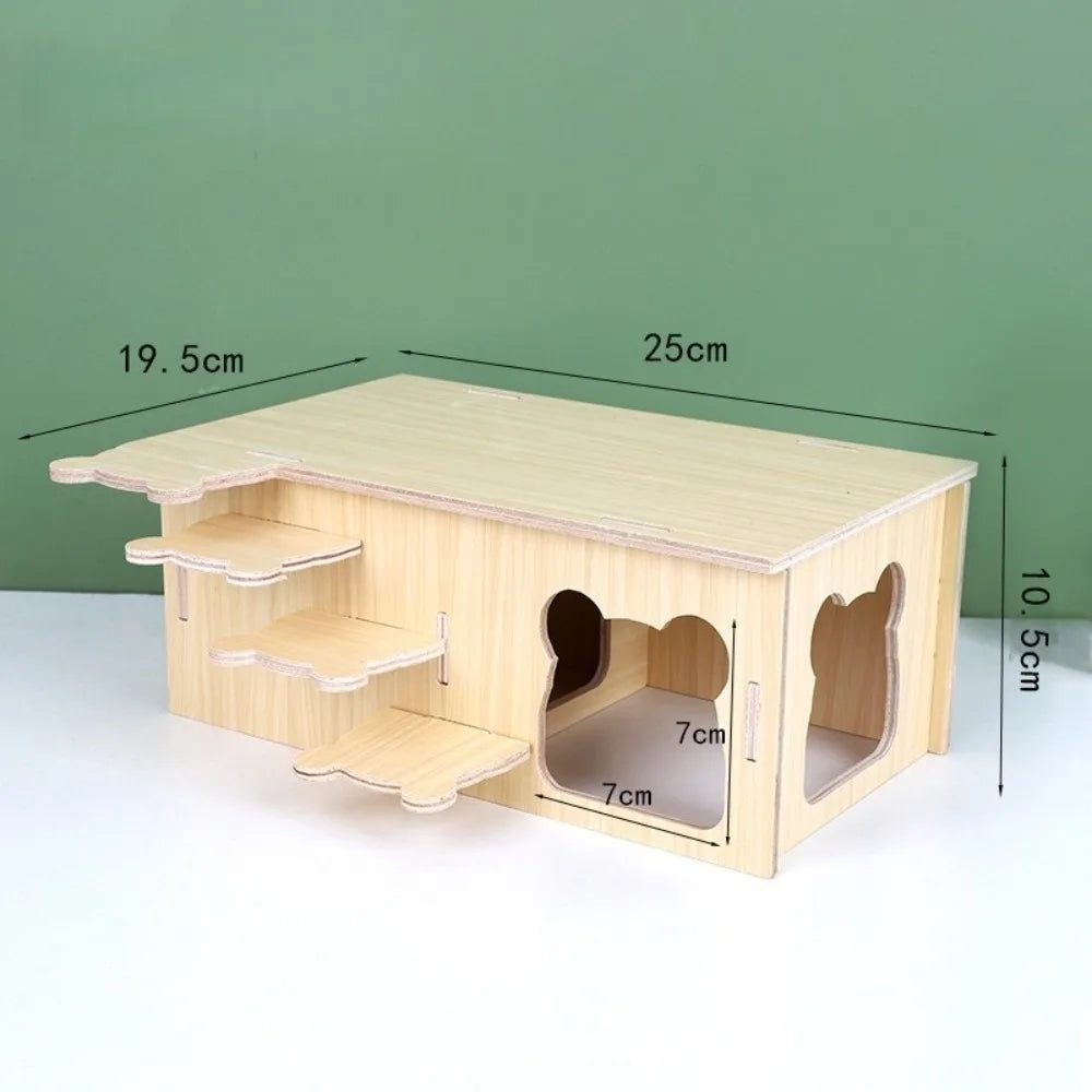 New Wooden Hamster Villa Easy to Install Durable Platform House Cage Accessories Chewable Hamster Climb Toy Pet Supplies
