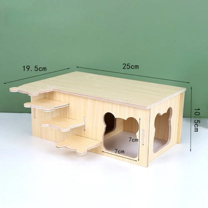 New Wooden Hamster Villa Easy to Install Durable Platform House Cage Accessories Chewable Hamster Climb Toy Pet Supplies