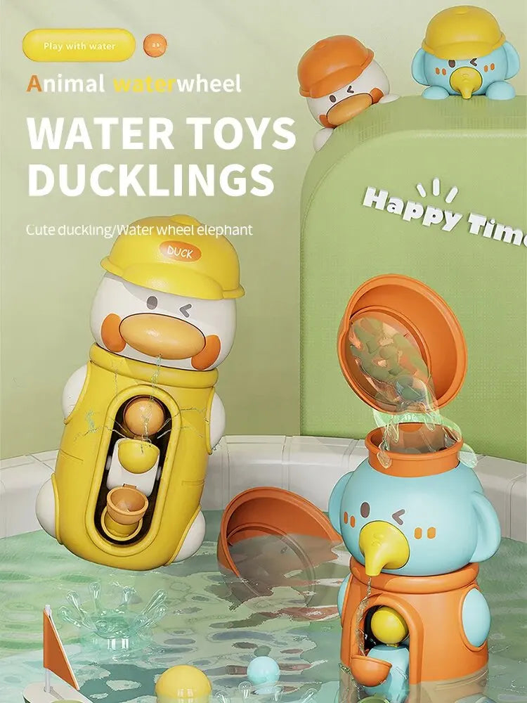 Bath Bathtub Toys for Toddlers 1 2 3 Years Old Duck Rotatable Waterwheel Bathroom Strong Suckers Water Scoop Fun Bath Toys Gifts