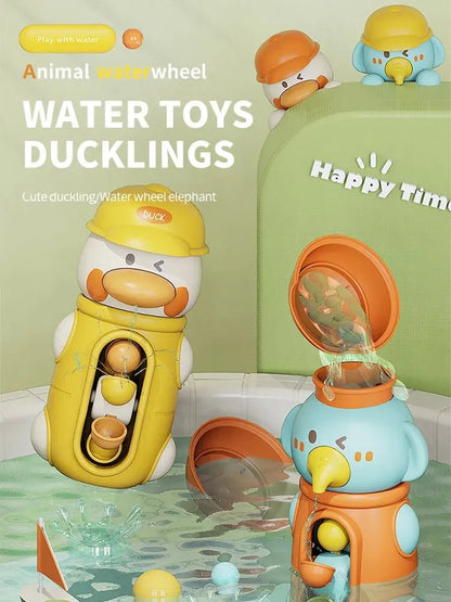 Bath Bathtub Toys for Toddlers 1 2 3 Years Old Duck Rotatable Waterwheel Bathroom Strong Suckers Water Scoop Fun Bath Toys Gifts