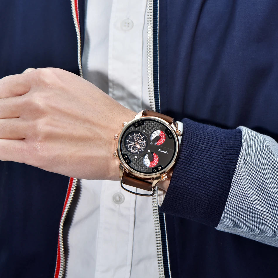 Original XINEW Brand Men Watches Black Boys Fashion Leather Band Gifts Quartz Watch Relogio Masculino Montre Homme Reloj Hombre
