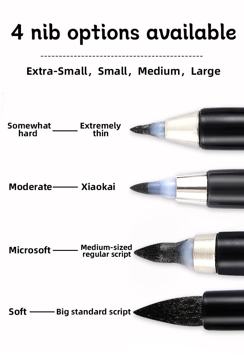 4 Pcs Black Hand Lettering Calligraphy Pen Set Drawing Writing Learning Fine Brush Markers Art Supplies Manga Pen