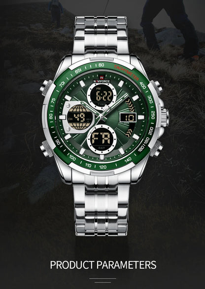 NAVIFORCE Luxury Original Sports Wrist Watch For Men Quartz Steel Waterproof Dual Display Military LED Digital Watches Relogio