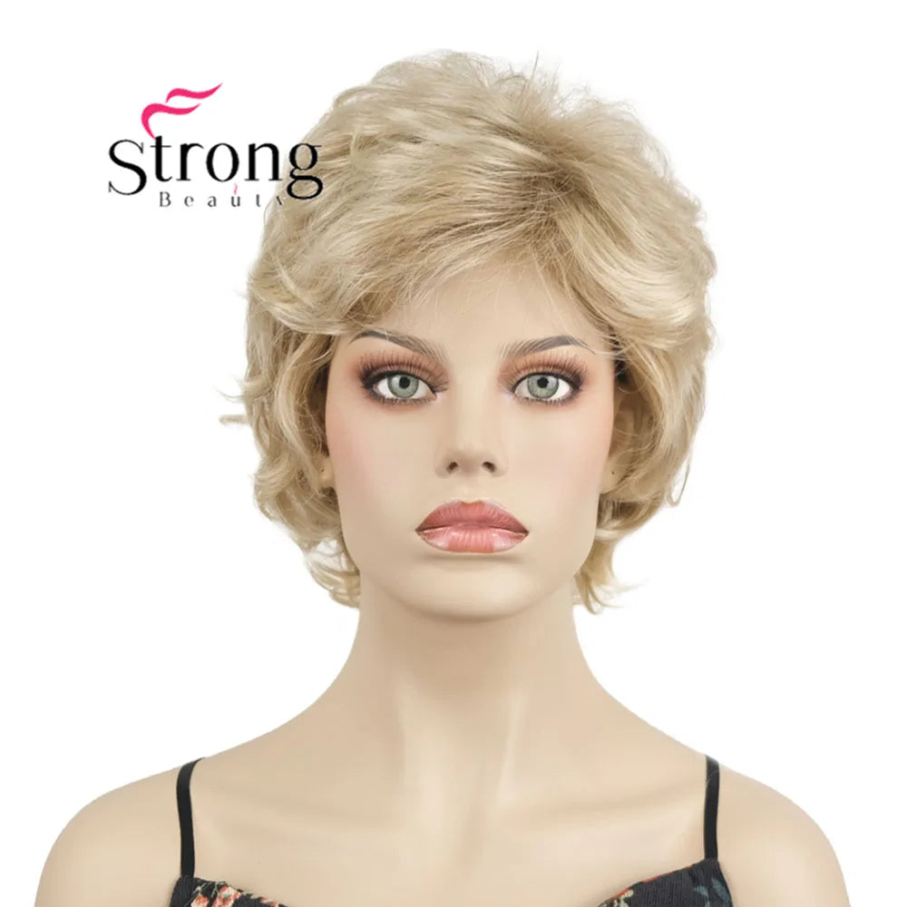 Ombre Blonde Short Curly Wavy Wig with Hair Bangs 100% Imported Premium Synthetic Fashion Blonde Hair Wigs for Women