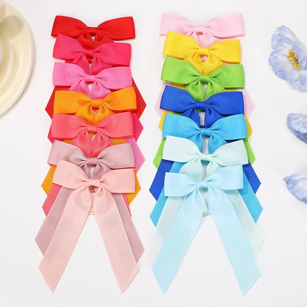 1PC Solid Color Ribbon Pigtail Hair Bows Elastic Hair Bands Holders Ties Hair Accessories for Baby Girls Infants Toddler