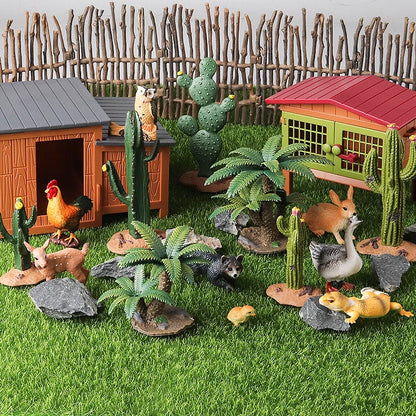 Oenux Simulation Home Decoration Stone Tree Stump Baobab Cacti Farm House Car Fence Accessory Animals Model Education Kids Toys