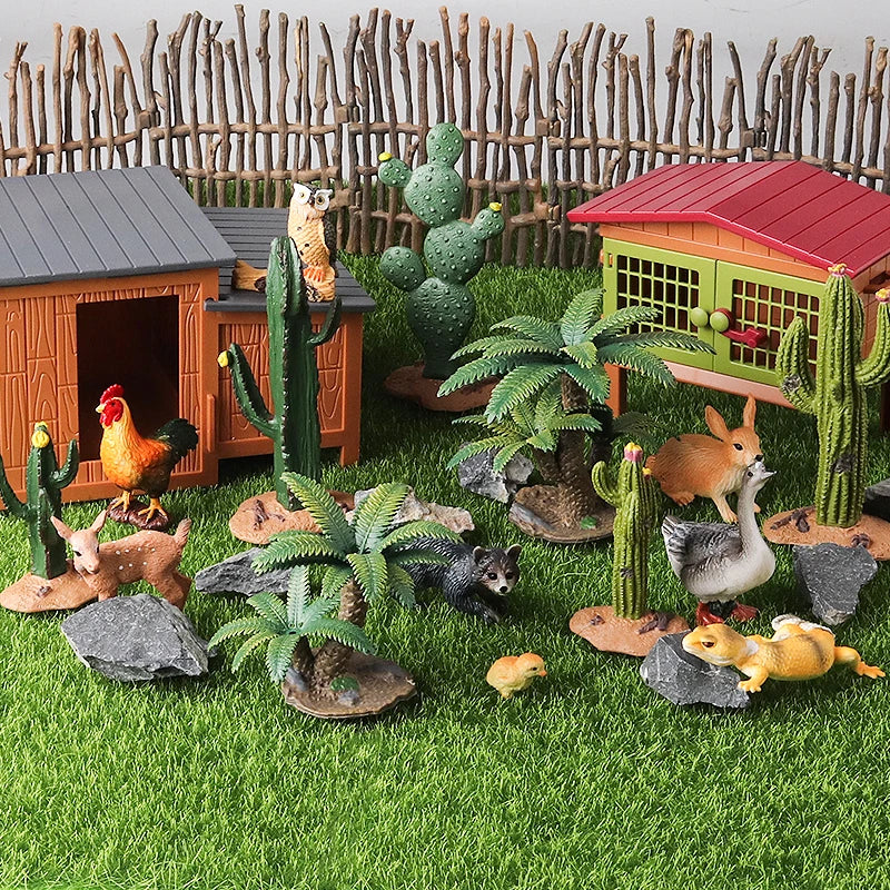 Oenux Simulation Home Decoration Stone Tree Stump Baobab Cacti Farm House Car Fence Accessory Animals Model Education Kids Toys