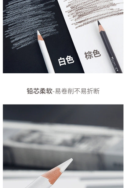 12pcs/box High Gloss Painting White Charcoal Pen Brown Comic Sketch Design Stroke Pen School Graffiti Art Supplies