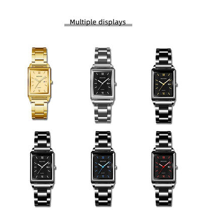 Fashion Mens Business Watches for Men Rectangle Stainless Steel Quartz Wrist Watch Man Casual Leather Watch relogio masculino