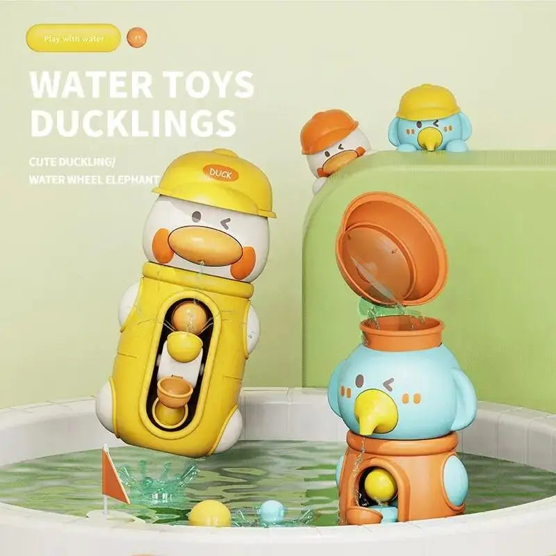 Bath Bathtub Toys for Toddlers 1 2 3 Years Old Duck Rotatable Waterwheel Bathroom Strong Suckers Water Scoop Fun Bath Toys Gifts