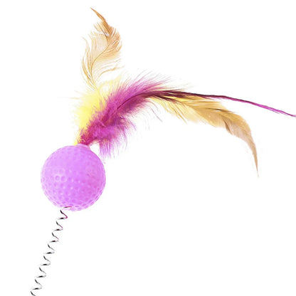 1pc Feather Spring Cat Interactive Toy Suction Cup Cat Fur Ball Teaser Wand Toys Cat Scratcher Toys Pet Supplies Random Color