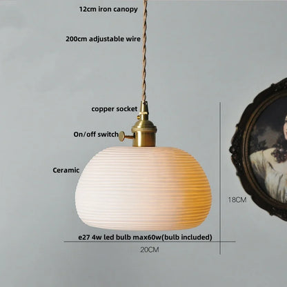 IWHD White Ceramic LED Pendant Lamp Bedroom Study Balcony Wire Adjustable Copper Socket Nordic Modern Home Decor Hanging Lights