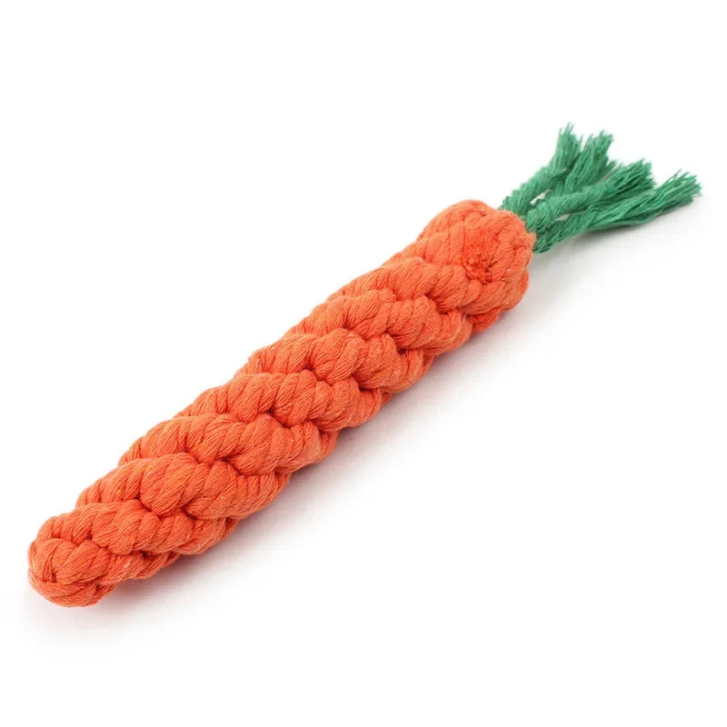 1pc Dog Toy Carrot Knot Rope Ball Cotton Rope Dumbbell Puppy Cleaning Teeth Chew Toy Durable Braided Bite Resistant Pet Supplies