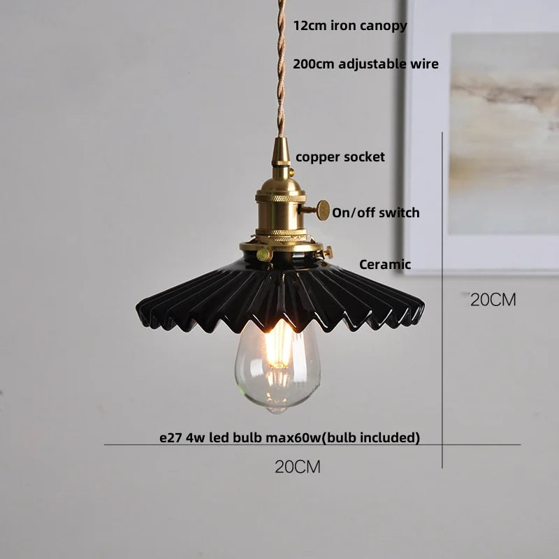 IWHD White Ceramic LED Pendant Lamp Bedroom Study Balcony Wire Adjustable Copper Socket Nordic Modern Home Decor Hanging Lights