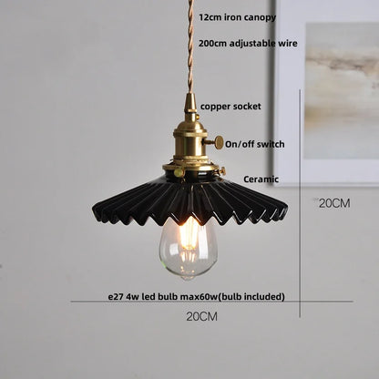IWHD White Ceramic LED Pendant Lamp Bedroom Study Balcony Wire Adjustable Copper Socket Nordic Modern Home Decor Hanging Lights
