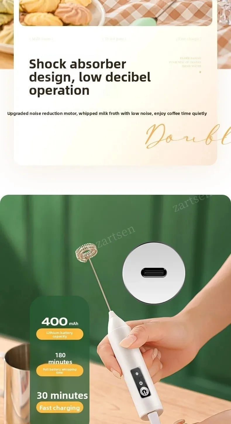 MINI Milk Frother USB Rechargeable 3 Speeds Foam Maker Coffee Whisk Mixer Electric Handle Blender Egg Beater Hot Cooking Tools