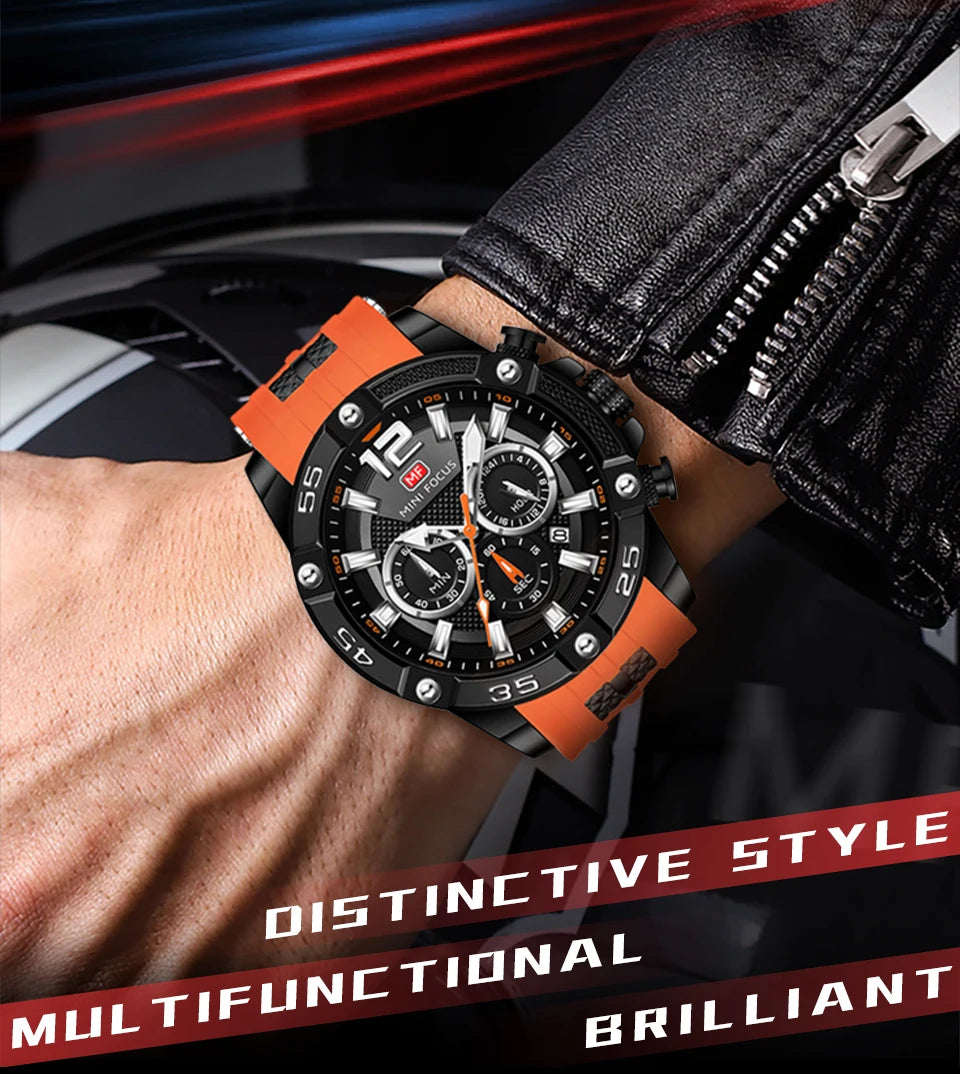 MINI FOCUS Multifunctional Sports Quartz Watch Mens Watches Waterproof Chronograph Wrist Watch with Date Luminous Hands 0349G