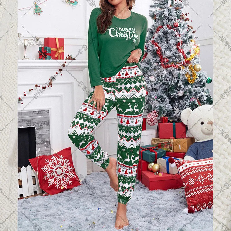 2023 New Autumn and Winter Home Pajamas Women's Christmas Printed Long-sleeved Suit Night Women Sleepwear