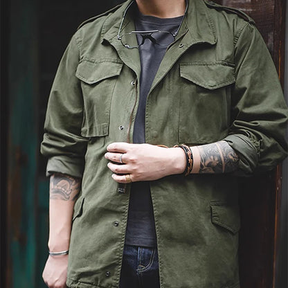 M65 Field Jacket, Men's Military Jacket, Retro Multi Pocket Collar Zipper Jacket, 100% Cotton