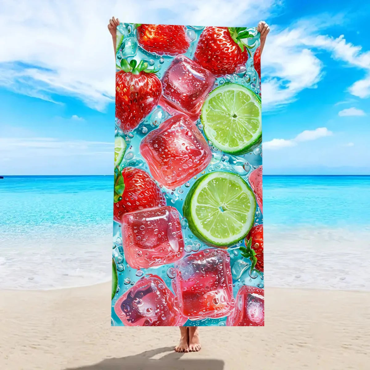 1pc fruit printed large beach towel, ultra-fine fiber towel, outdoor swimming, vacation, camping beach towel