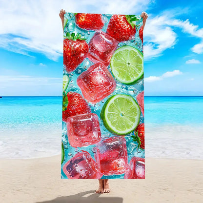 1pc fruit printed large beach towel, ultra-fine fiber towel, outdoor swimming, vacation, camping beach towel