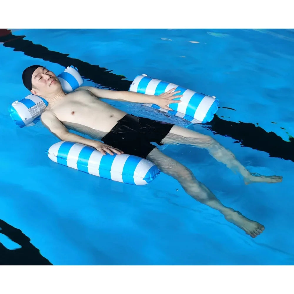 Adult inflatable water mat、Foldable reclining chair with backrest、Inflatable striped floating bed、Single hammock